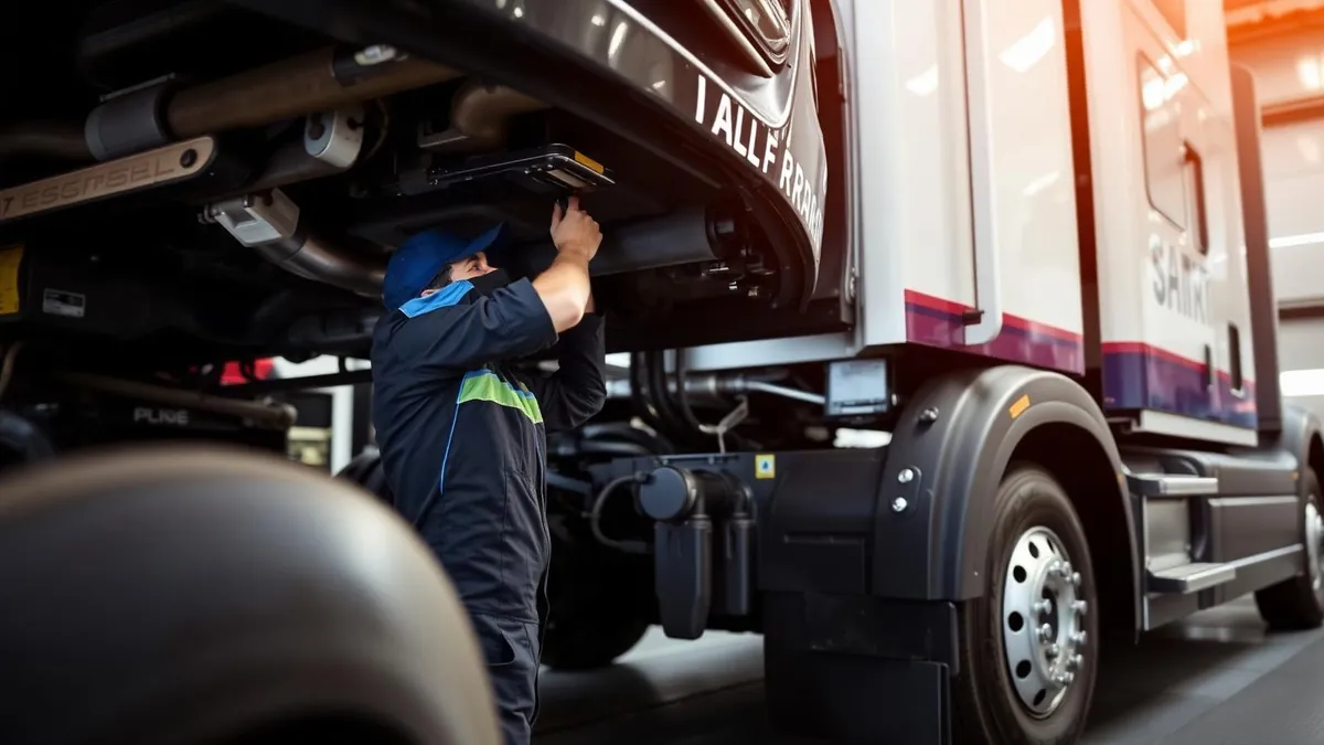 Technician servicing a commercial truck